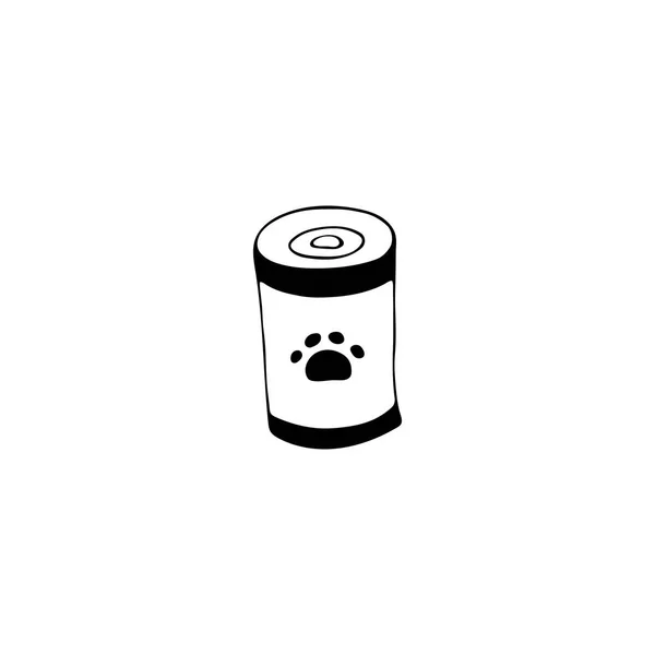 Icona disegnata a mano vettoriale, può con cibo per animali domestici. Elemento logo per le attività legate agli animali domestici . — Vettoriale Stock