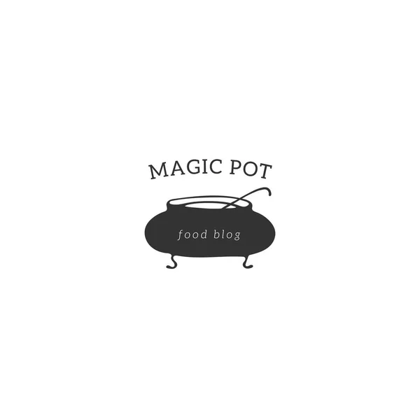 Modelo de logotipo da cozinha, um pote. Objeto desenhado à mão vetorial . — Vetor de Stock