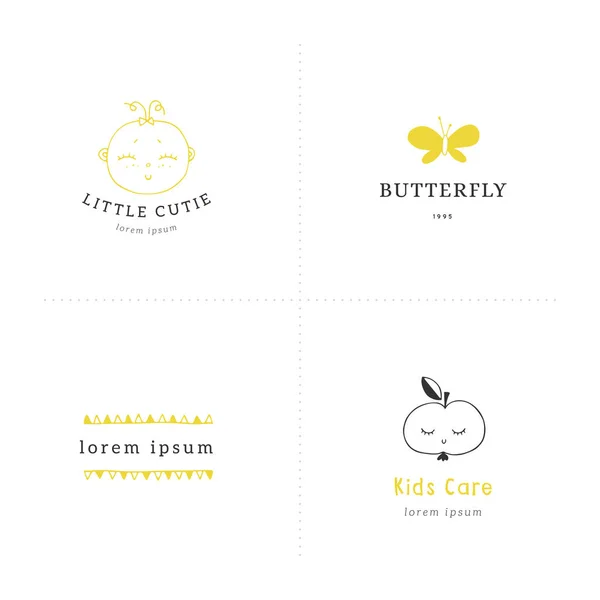 Conjunto de modelos de logotipo desenhado à mão vetorial para empresas infantis . —  Vetores de Stock