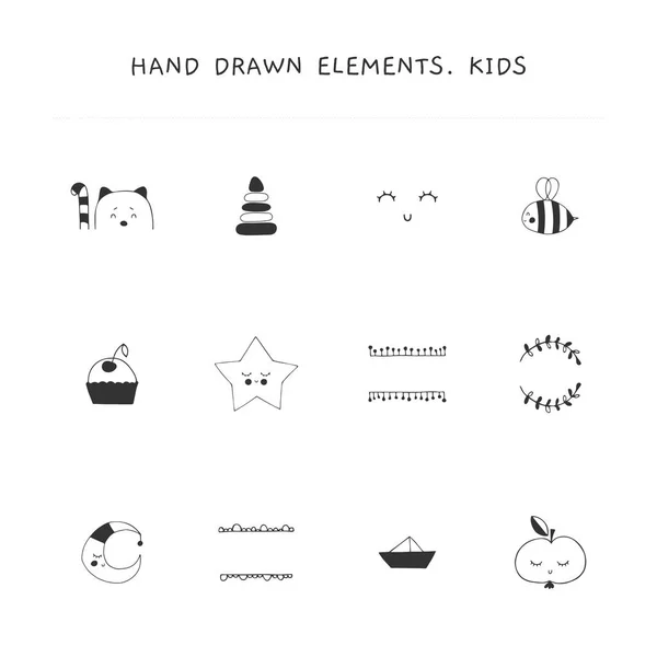 Handritad element för barn relaterade företag. Vector uppsättning illustrationer. — Stock vektor