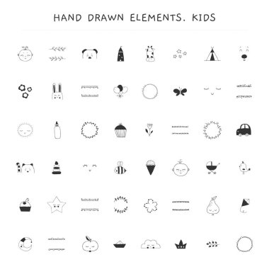 Big vector set of hand drawn elements for children related businesses. clipart