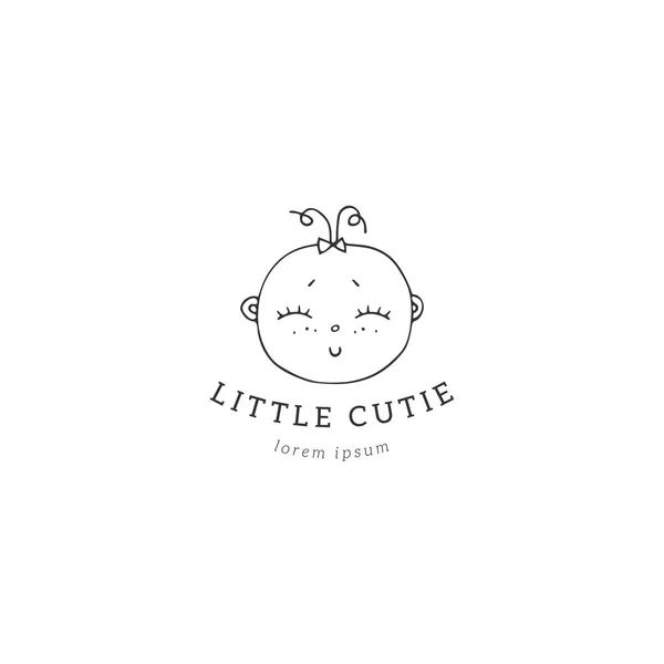 Hand getekende premade logo sjabloon. Cute girl's gezicht. — Stockvector