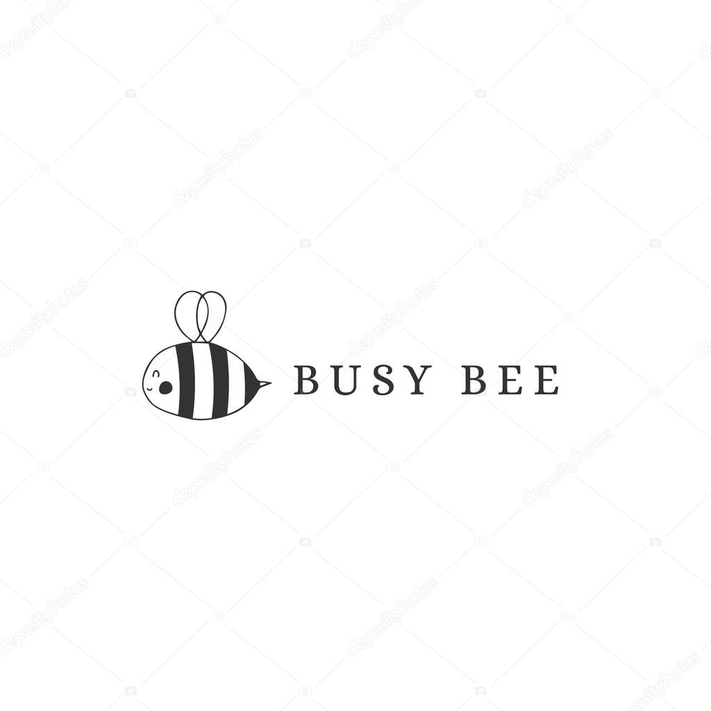 Vector premade hand drawn logo template with bee silhouette. Black on white symbol. Element for children related business branding and identity.