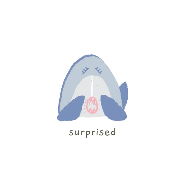 Sorriso divertente squalo è sorpreso. Emoji vettore disegnato a mano . — Vettoriale Stock