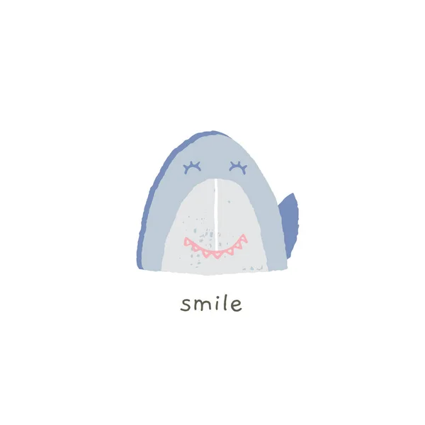 Emoji dibujado a mano vectorial. Linda sonrisa de tiburón con emociones. Sonríe — Archivo Imágenes Vectoriales