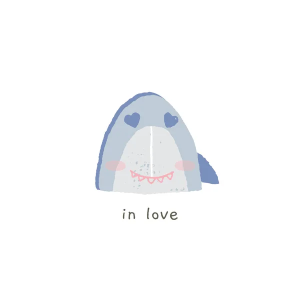 Handgezeichnete Vektor-Emojis. niedlichen Hai Lächeln mit Emotionen. verliebt. — Stockvektor