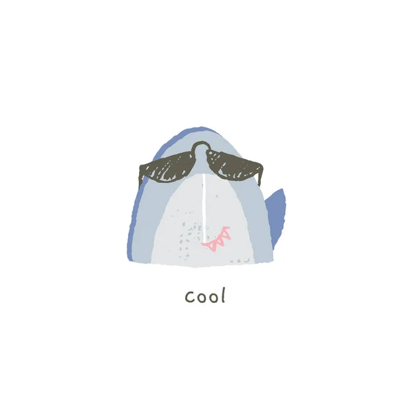 Διάνυσμα χέρι συρμένο emoji. Χαριτωμένο δροσερό καρχαρία χαμόγελο σε γυαλιά ηλίου με συναισθήματα. — Διανυσματικό Αρχείο