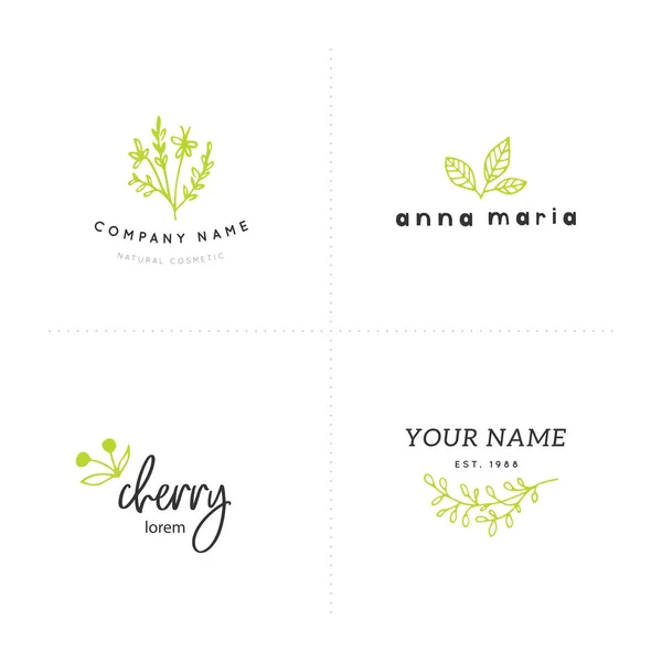 Conjunto vectorial de plantillas de logotipo dibujado a mano floral en estilo elegante y minimalista . — Vector de stock