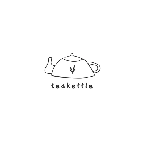 ティーポット、キッチンのロゴのテンプレート。手のベクター描画オブジェクト. — ストックベクタ