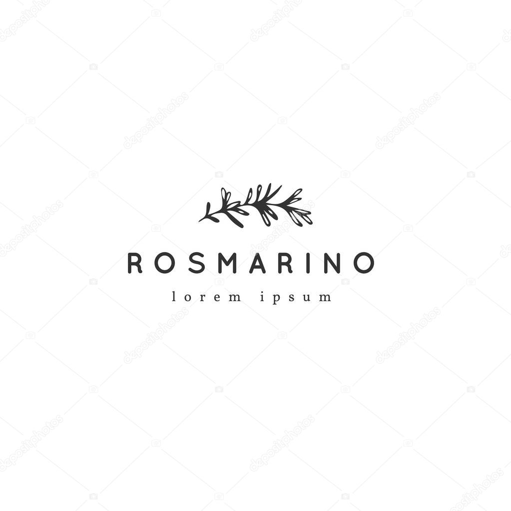 Vector hand drawn logo template, greens. Kitchen and food theme. Isolated symbol for business branding and identity, for food blogs and websites, for cooking classes.