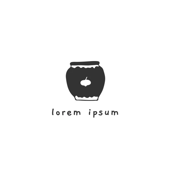 Objet vectoriel dessiné à la main. Un pot de confiture, modèle de logo de cuisine . — Image vectorielle