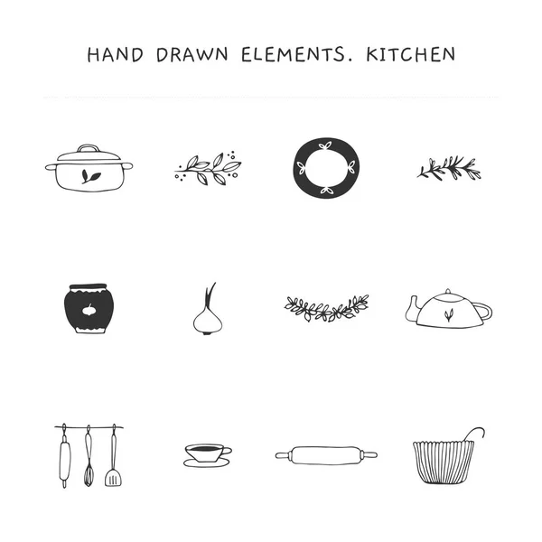 厨房徽标元素集。向量手绘对象. — 图库矢量图片