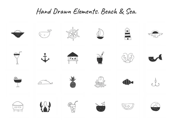Conjunto de ícones desenhados à mão vetoriais. Elementos isolados simples para o logotipo marinho . —  Vetores de Stock