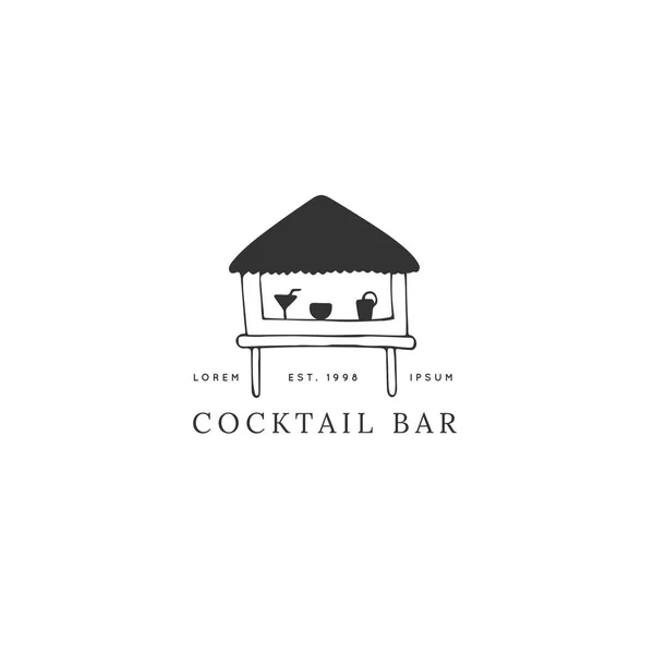 Plantilla de logotipo dibujado a mano vectorial, un bar de playa de cócteles . — Vector de stock