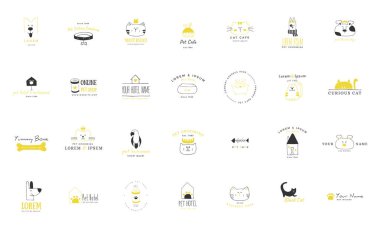 Vektör elle çizilmiş simgeler, Evcil hayvanların kümesi. Evcil hayvan ilgili iş için Logo Şablonlar.