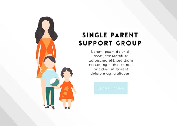 Vector flat people characters. A single mom with two kids. — Stock Vector