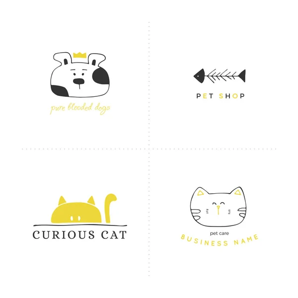 Conjunto de iconos dibujados a mano vectoriales, animales domésticos. Plantillas de logotipo para mascotas . — Archivo Imágenes Vectoriales