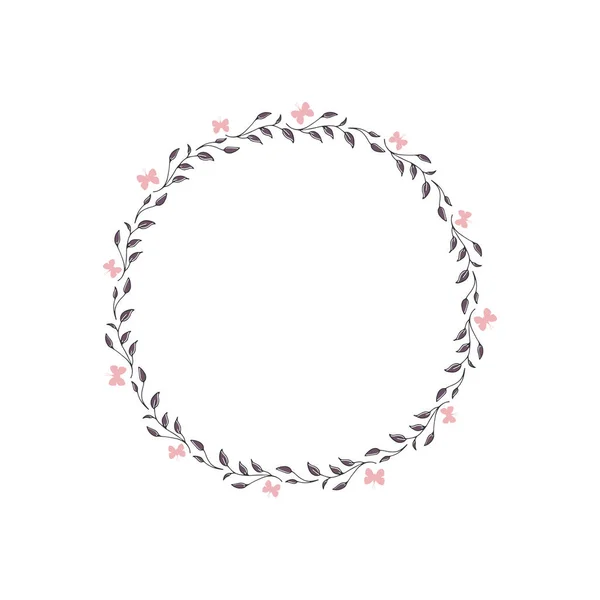 Vektör çiçek el çizilen çerçeve. Çiçek ve yaprakları yuvarlak bir aranjman.