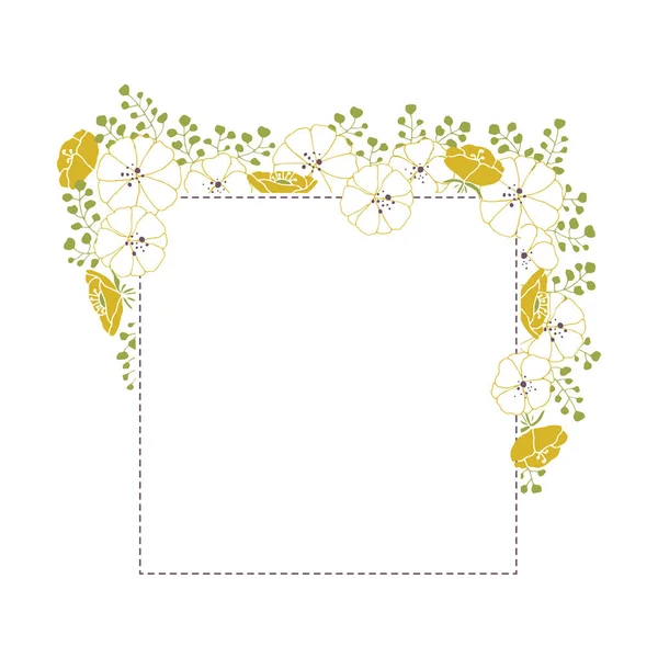 Cadre floral vectoriel dessiné à la main. Fleurs et feuilles dans un arrangement carré . — Image vectorielle