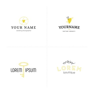 Romantik logo şablonları ayarlamak. Vektör el çizilmiş nesneleri.
