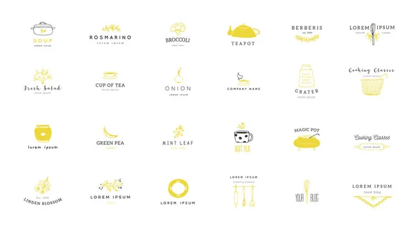 Набір шаблонів логотипів для кухні. Векторні об'єкти, намальовані вручну . — стоковий вектор
