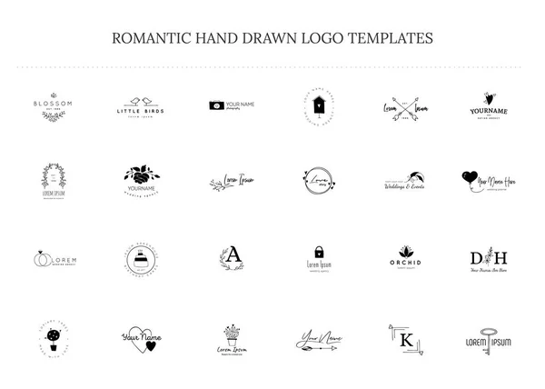 Набір романтичних шаблонів логотипів. Векторні об'єкти, намальовані вручну . — стоковий вектор