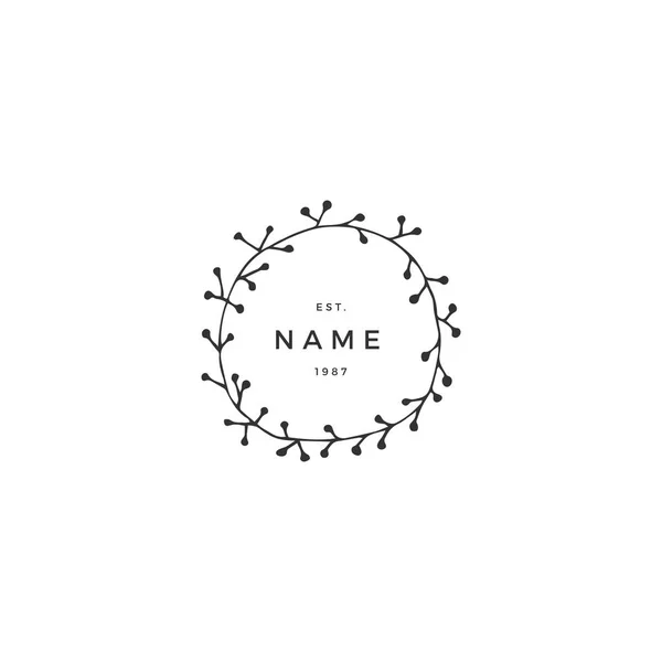 Floral round frame, hand drawn vector logo template. — 스톡 벡터