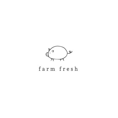 El çizimi minimal logo şablonu. Vektör nesnesi, bir domuz. Çiftlik ve organik gıda teması. Çiftçi pazarı ve fuarları, kasap dükkanları, ticari markalar ve kimlikler için izole edilmiş sembol.