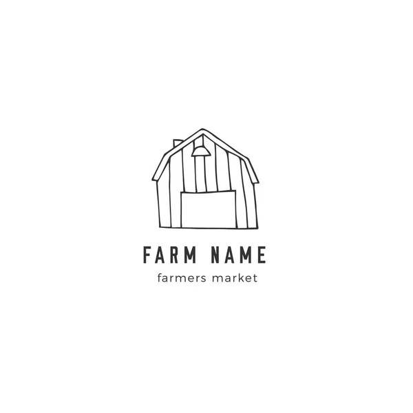 Farm Premade Logo Template Vector Hand Drawn Barn Organic Food — Stock Vector