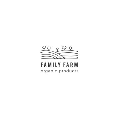 Vector hand drawn landscape, field and trees. Farm logo template. clipart