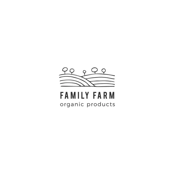 Vector hand drawn landscape, field and trees. Farm logo template. — Stock Vector