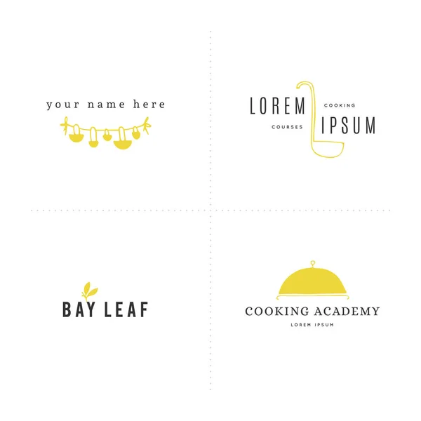 Kök och mat logotyp mallar anges. Vector hand dras färgade illustration. — Stock vektor
