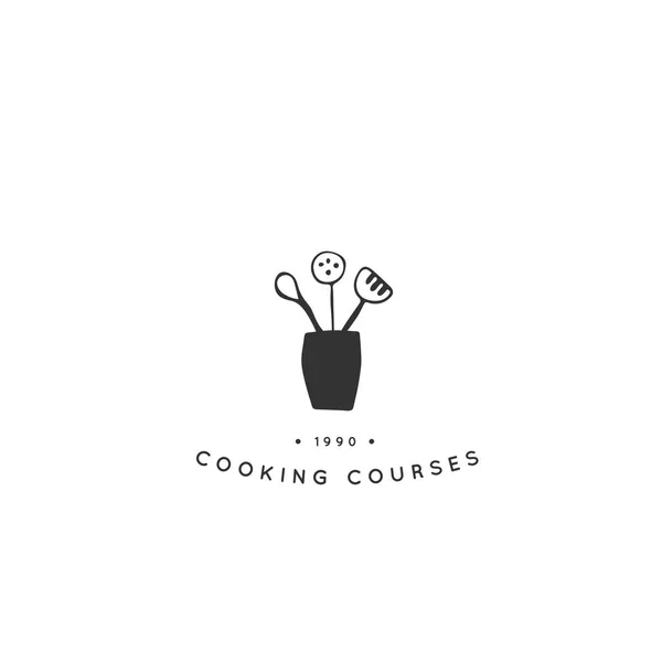 Modelo de logotipo da cozinha, um utensílios de cozinha. Objeto desenhado à mão vetorial . —  Vetores de Stock