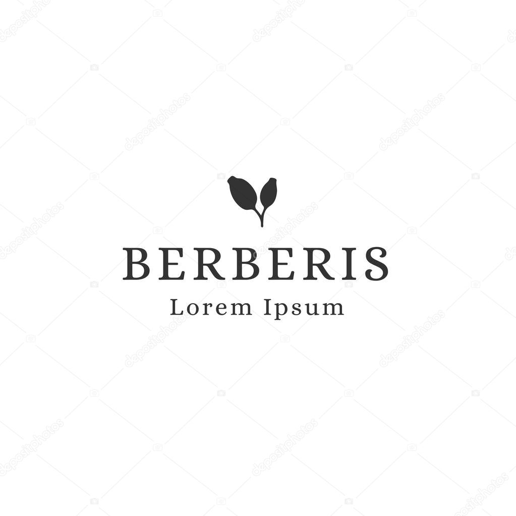 Kitchen logo template, barberry, seasoning. Vector hand drawn object. Isolated symbol for business branding and identity, for cooking classes, food blogs and websites.