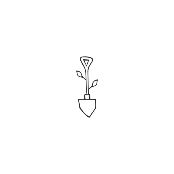 Inventário de jardim ilustração isolada, uma pá. Mão desenhado elemento logotipo vetor mínimo . — Vetor de Stock