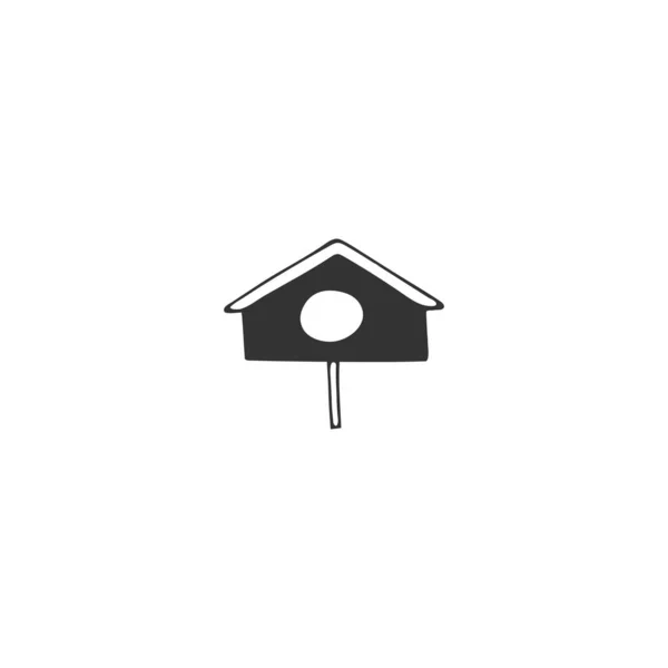 Garten thematische isolierte Illustration, ein Vogelhaus. Handgezeichnetes minimales Vektor-Logo-Element. — Stockvektor