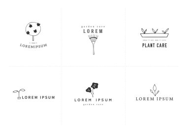 Vektör logo şablonları Bahçe iş için ayarlanır. El çizilmiş izole elemanları.