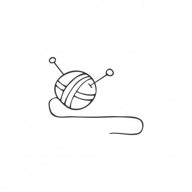 İplik topu, elle çizilmiş vektör logo elemanı. El yapımı ve örgü teması.