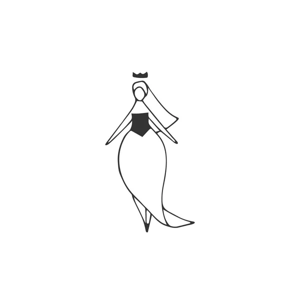 Icono vectorial dibujado a mano. Atractiva mujer con sobrepeso en vestido de novia. Cuerpo positivo, más concepto de tamaño . — Vector de stock