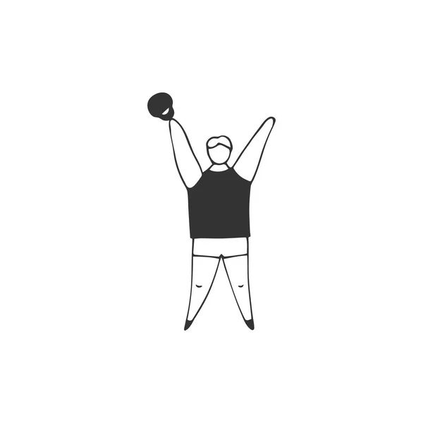 Hombre con sobrepeso ocupado en el gimnasio. Vector dibujado a mano icono. Además de concepto de tamaño, cuerpo positivo . — Archivo Imágenes Vectoriales