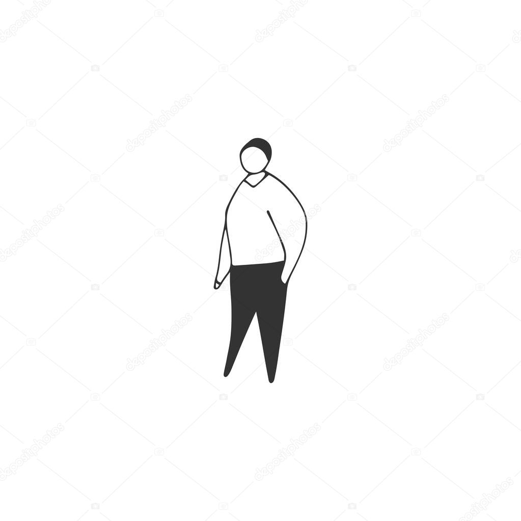 Vector hand drawn icon. Attractive overweight man. Body positive, plus size concept. Perfect for large-size clothing stores and resources devoted to the harmony with your body.