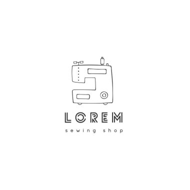 El yapımı tema. Dikiş makinesi ile el çizilmiş vektör logo şablonu.