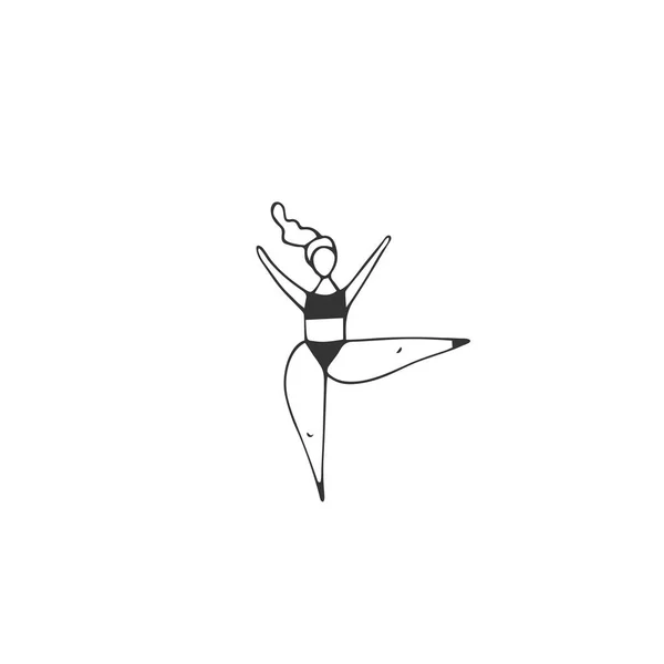 Feliz mujer bailarina con sobrepeso. Vector dibujado a mano icono. Además de concepto de tamaño, cuerpo positivo . — Vector de stock