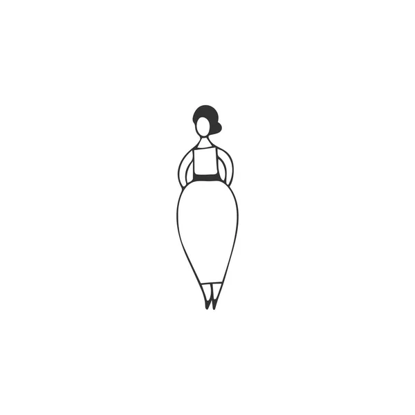 Atractiva mujer con sobrepeso en un vestido elegante. Icono vectorial dibujado a mano. Cuerpo positivo, más concepto de tamaño . — Vector de stock