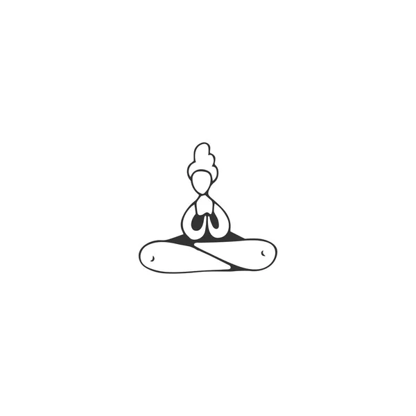 Vecteur dessiné à la main icône. Heureuse femme en surpoids pratiquant le yoga. Concept de taille plus, corps positif . — Image vectorielle