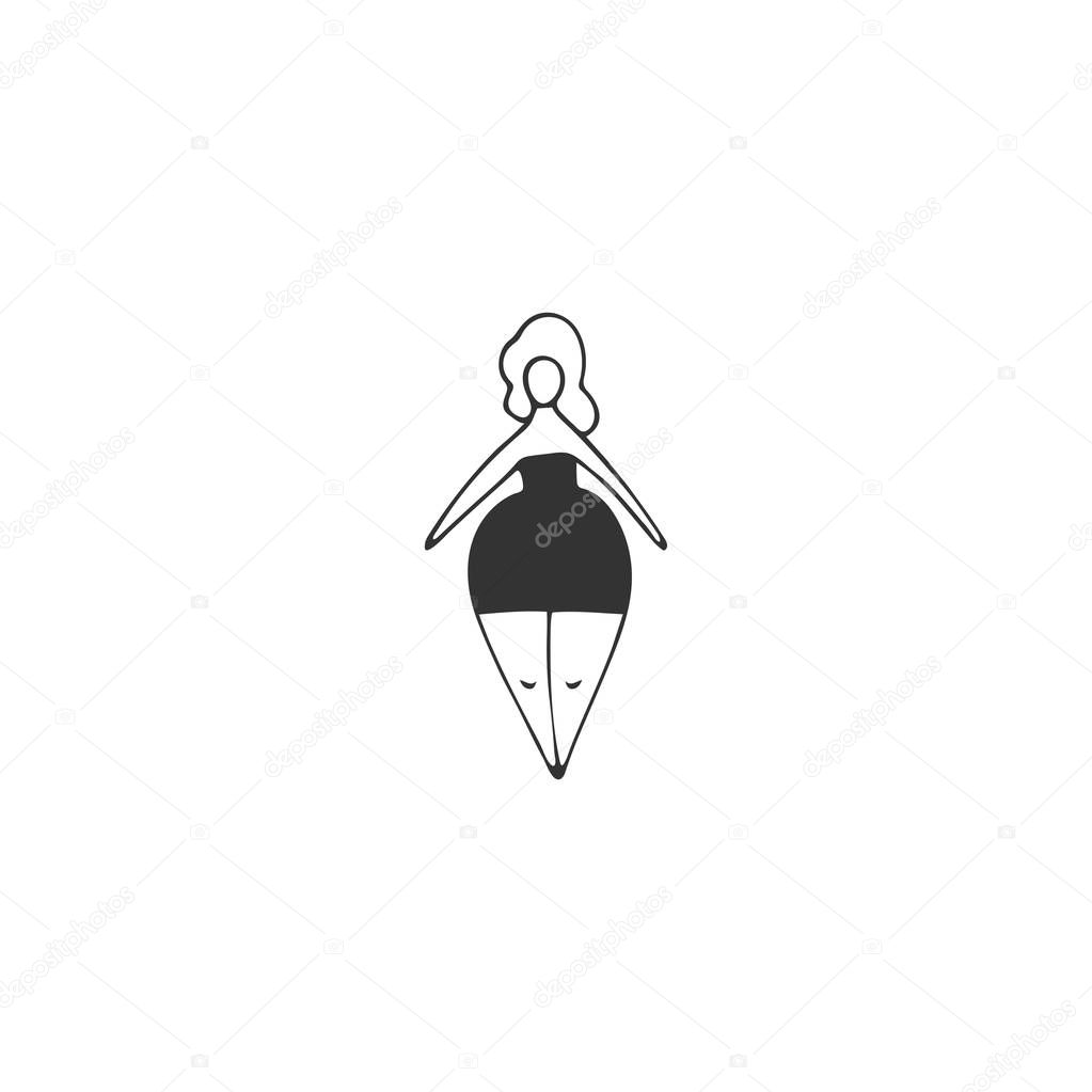 Happy attractive overweight woman. Vector hand drawn icon. Body positive, plus size concept. Perfect for large-size clothing stores and resources devoted to the harmony with your body.