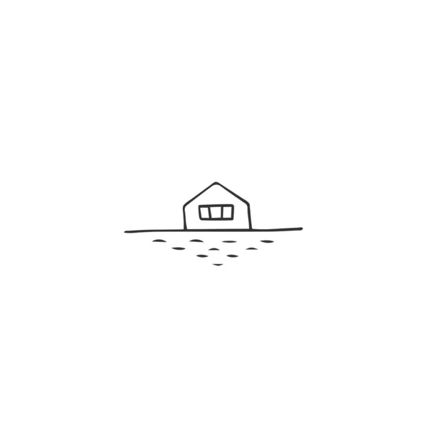 Vector hand drawn icon, a house near water. Property rental theme. — Stock Vector