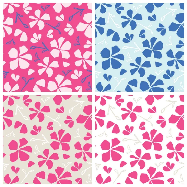 Set of hand drawn seamless patterns. Floral vector illustration, sakura blossom. Japanese traditional surface design. — 스톡 벡터
