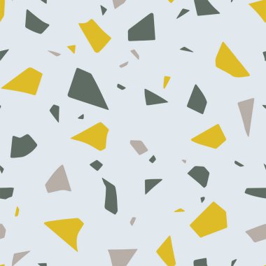 Terrazzo döşeme efekti, soyut, dikişsiz desen. Vektör renkli kağıt kesim dokusu.