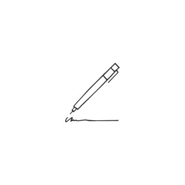 Vektör eli çizilmiş logo ögesi, bir kalem simgesi. Yazma, kopyalama ve yayınlama teması.
